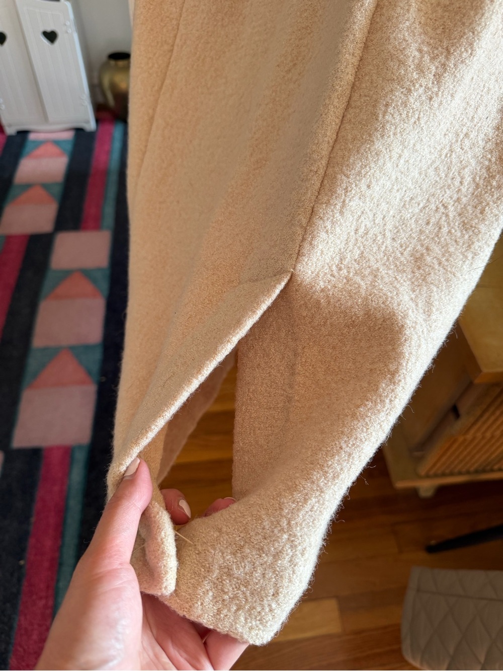 Tahari Beige Long Wool-Blend Double-Breasted Trench Coat - Picture 6 of 11